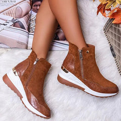 Stella - Suede Wedge Ankle Boots — Brown