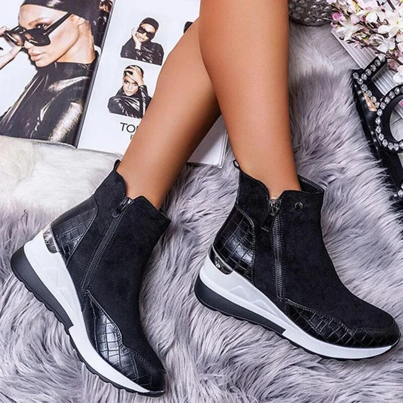 Stella - Suede Wedge Ankle Boots — Black