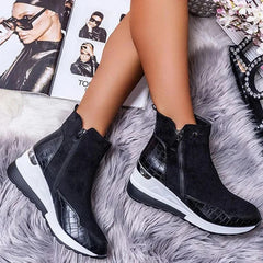 Stella - Suede Wedge Ankle Boots — Black