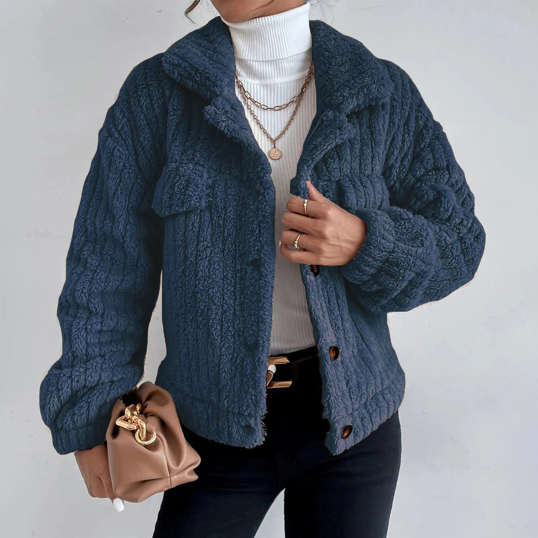 Eileen - Teddy Button Jacket — Dark blue