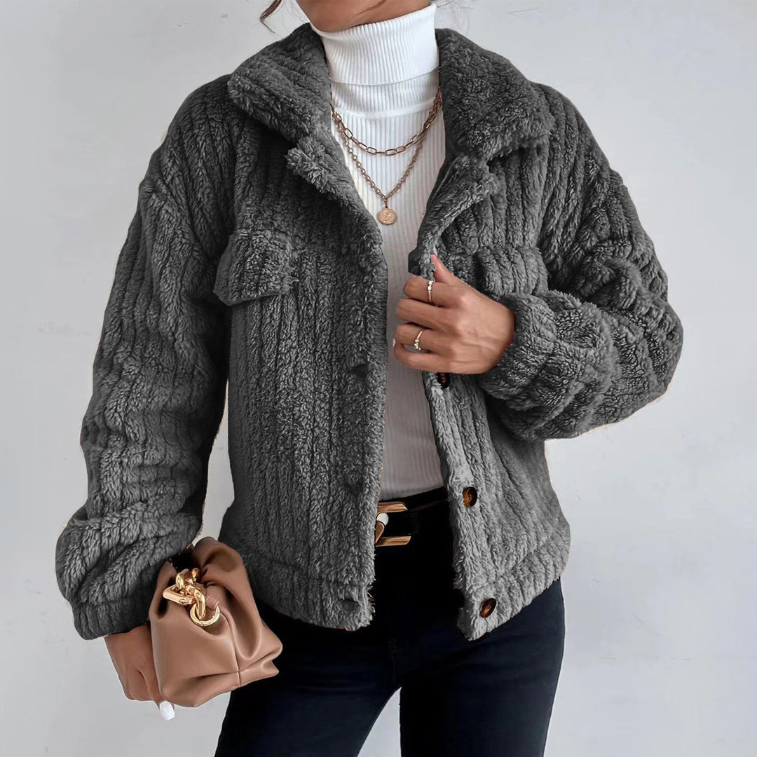 Eileen - Teddy Button Jacket — Dark grey