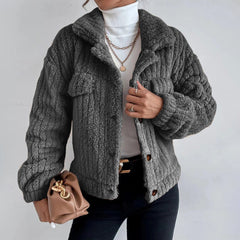 Eileen - Teddy Button Jacket — Dark grey