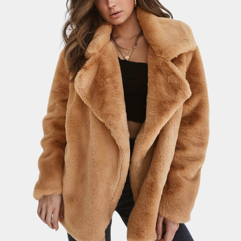 Mirabel - Faux Fur Coat with Lapels — Brown