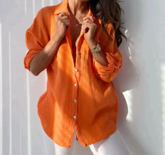 Emma - Crinkle Button Blouse — Orange