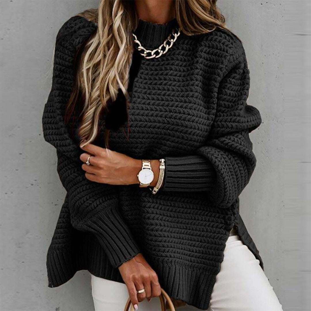 Philippa - Waffle Knit Oversized Jumper — Black