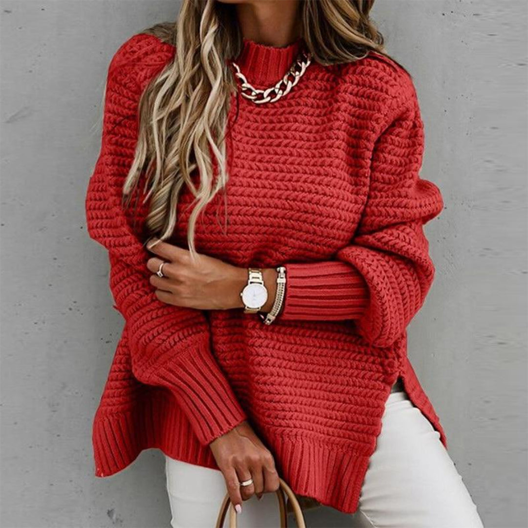 Philippa - Waffle Knit Oversized Jumper — Red