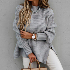 Philippa - Waffle Knit Oversized Jumper — Grey