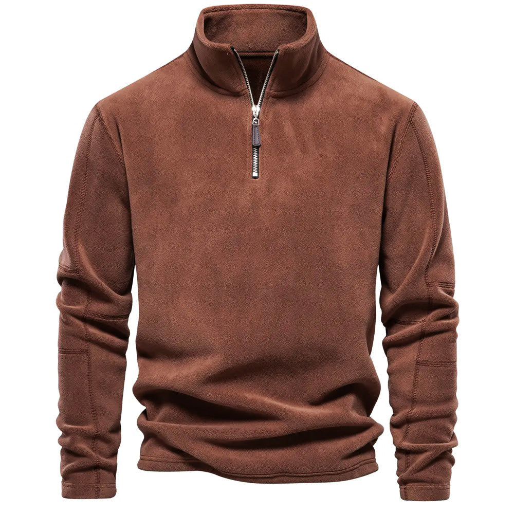 Garrett - Fleece Half Zip Jumper — Coffee