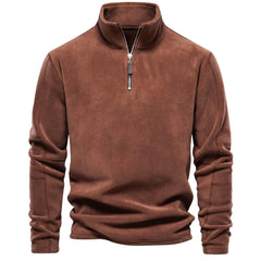 Garrett - Fleece Half Zip Jumper — Coffee