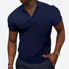 Chandler - V Neck Polo Shirt — Navy blue
