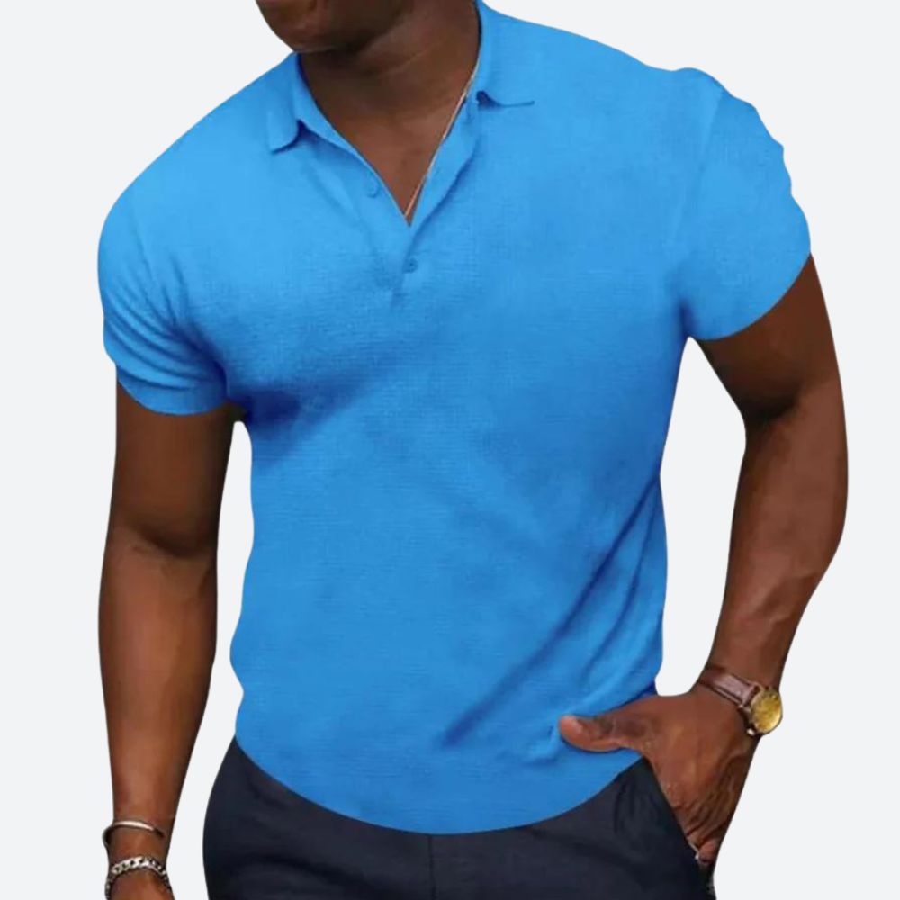 Chandler - V Neck Polo Shirt — Litch blue