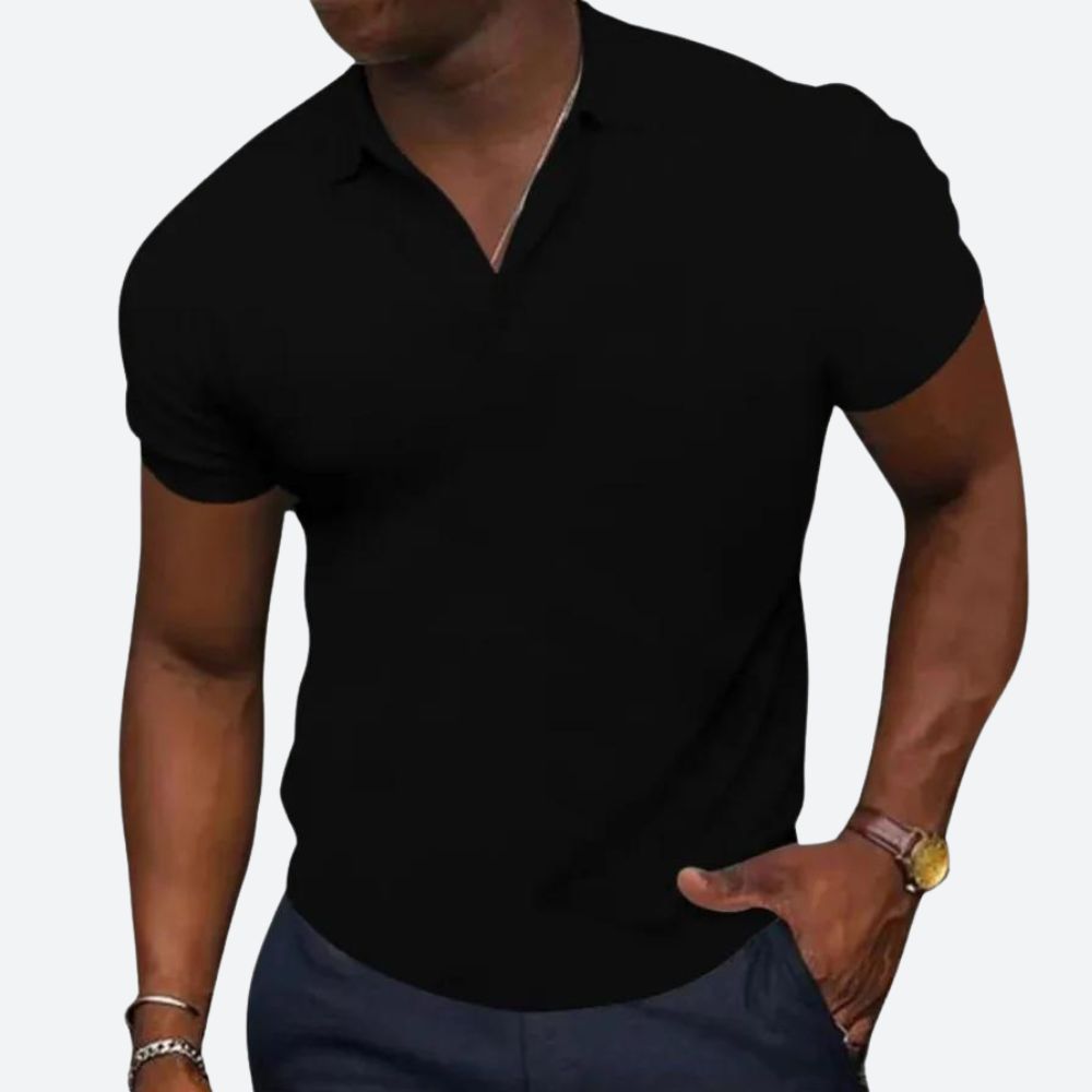 Chandler - V Neck Polo Shirt — Black