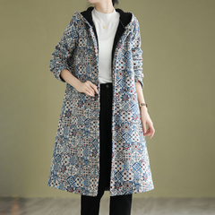 Bettina - Floral Print Long Coat — Blue