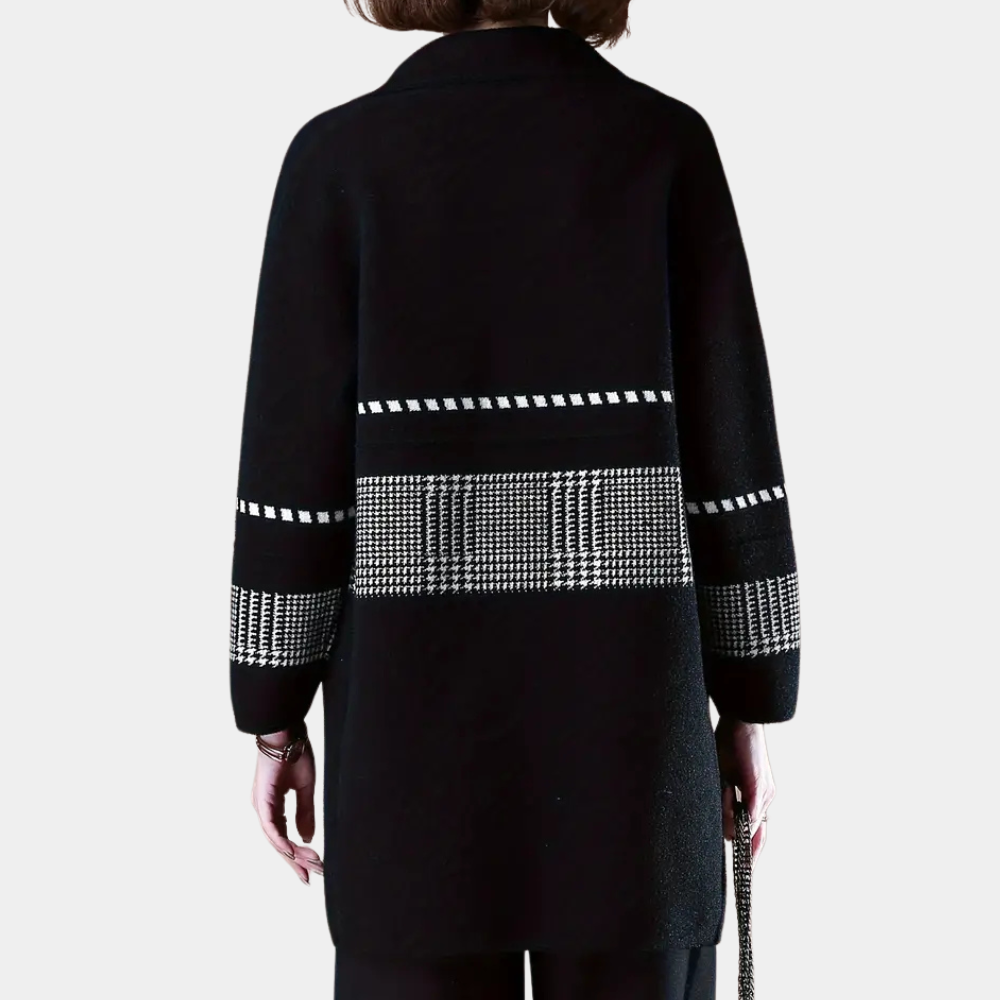 Victoria - Long Coat with Houndstooth Trim