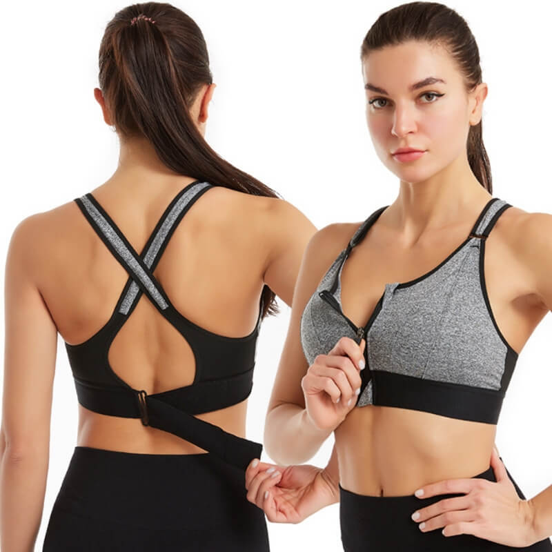 Tessa - Zip Front Sports Bra — Gray