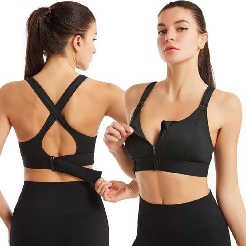 Tessa - Zip Front Sports Bra — Black