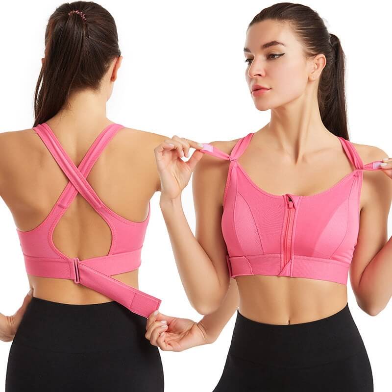 Tessa - Zip Front Sports Bra — Light Pink