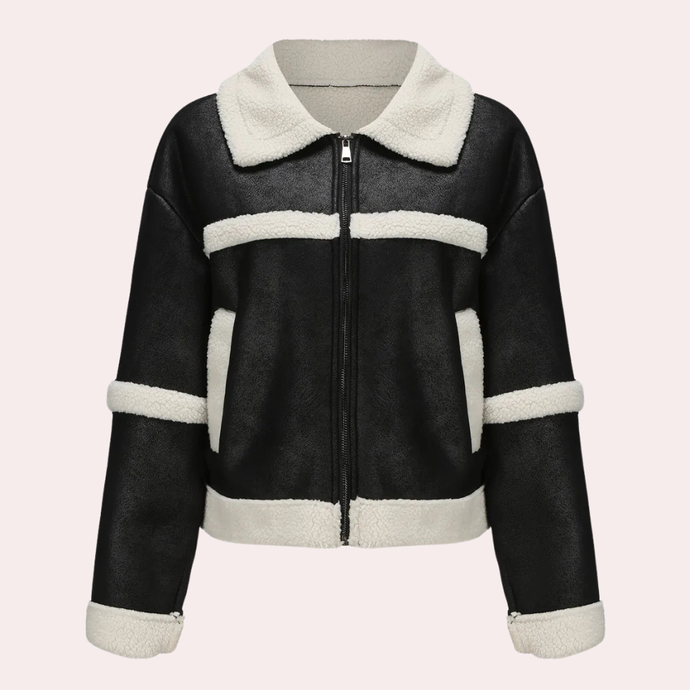 Phyllis - Sherpa Colour Block Jacket — Black