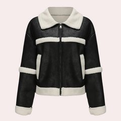 Phyllis - Sherpa Colour Block Jacket — Black