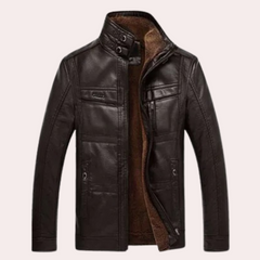 Wilfred - Leather Jacket with Stand Collar — Black Coffee