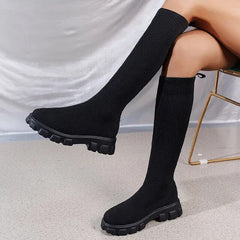 Matilda - Knit Knee High Sock Boots — Black