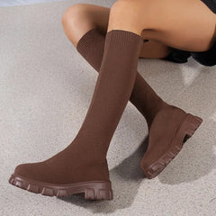 Matilda - Knit Knee High Sock Boots — Coffee
