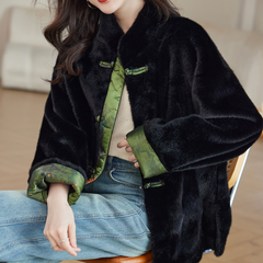 Veronica - Faux Fur Jacket with Satin Trim — Black