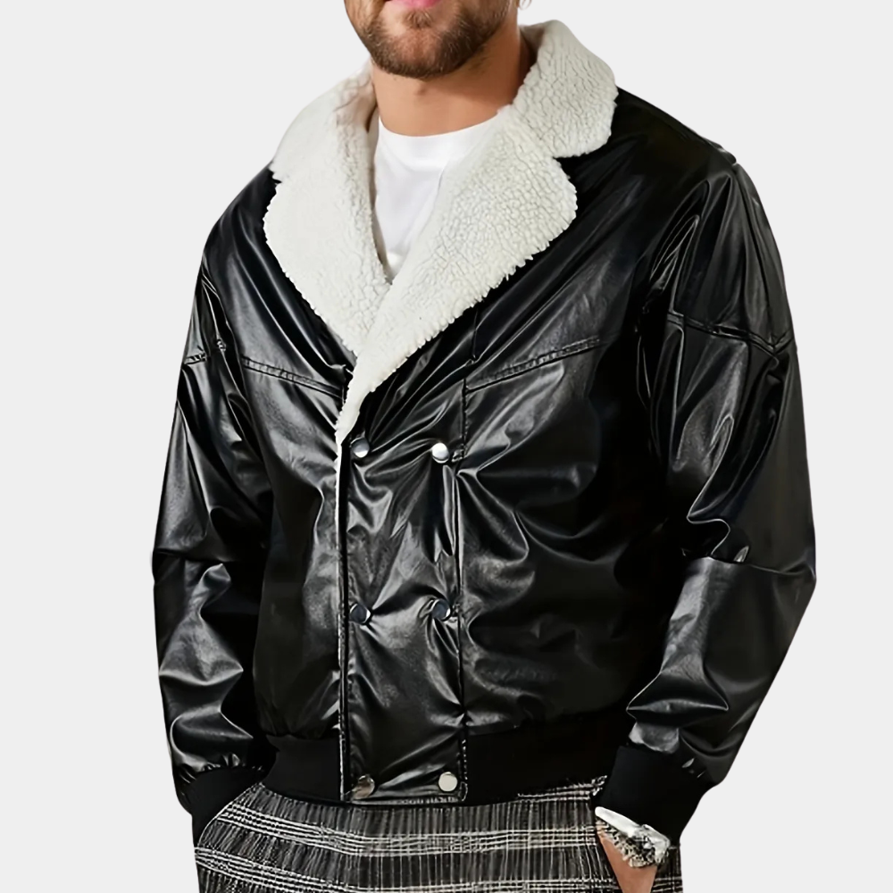 Tom - Leather Bomber with Shearling Collar