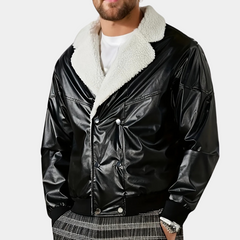 Tom - Leather Bomber with Shearling Collar
