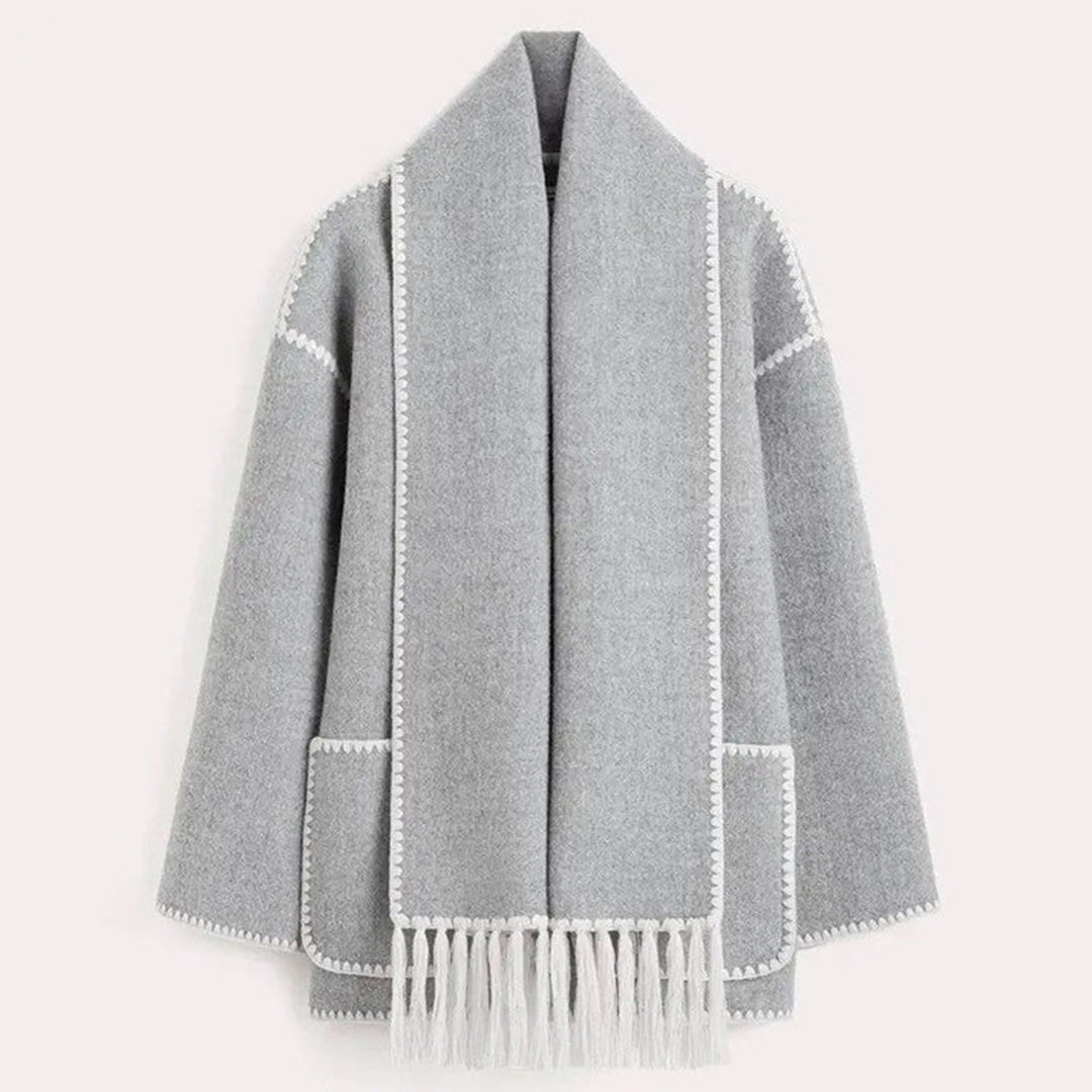Shirley - Tweed Coat with Pearl Trim — Grey
