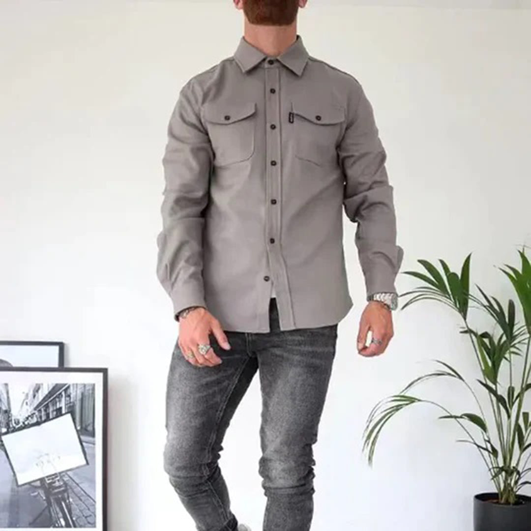 Clarence - Cotton Overshirt with Pockets — Grey