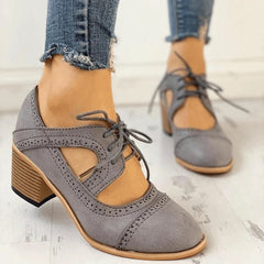 Marcella - Brogue Lace up Heeled Shoes — Grey