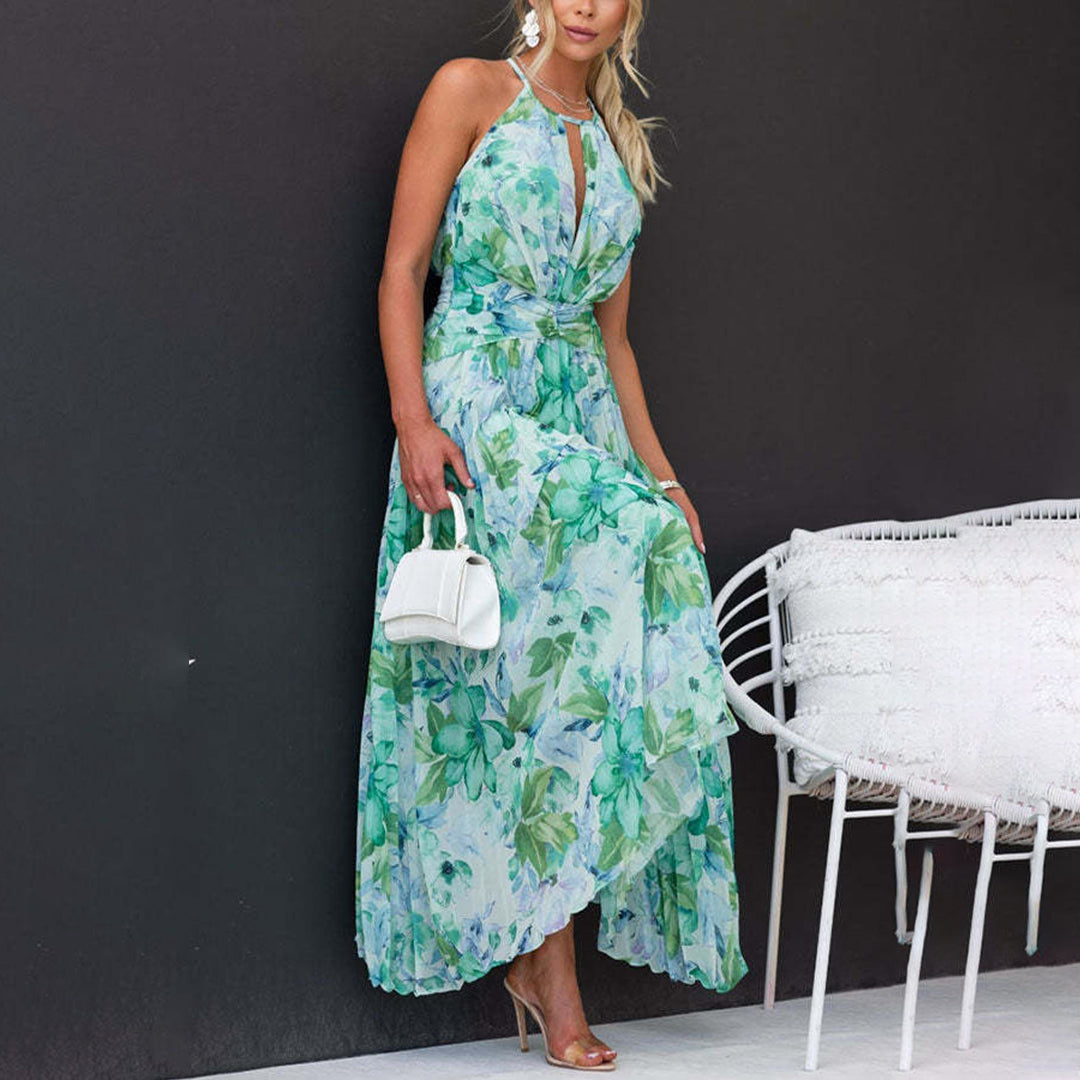 Sasha - Floral Pleated Halter Maxi