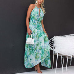 Sasha - Floral Pleated Halter Maxi