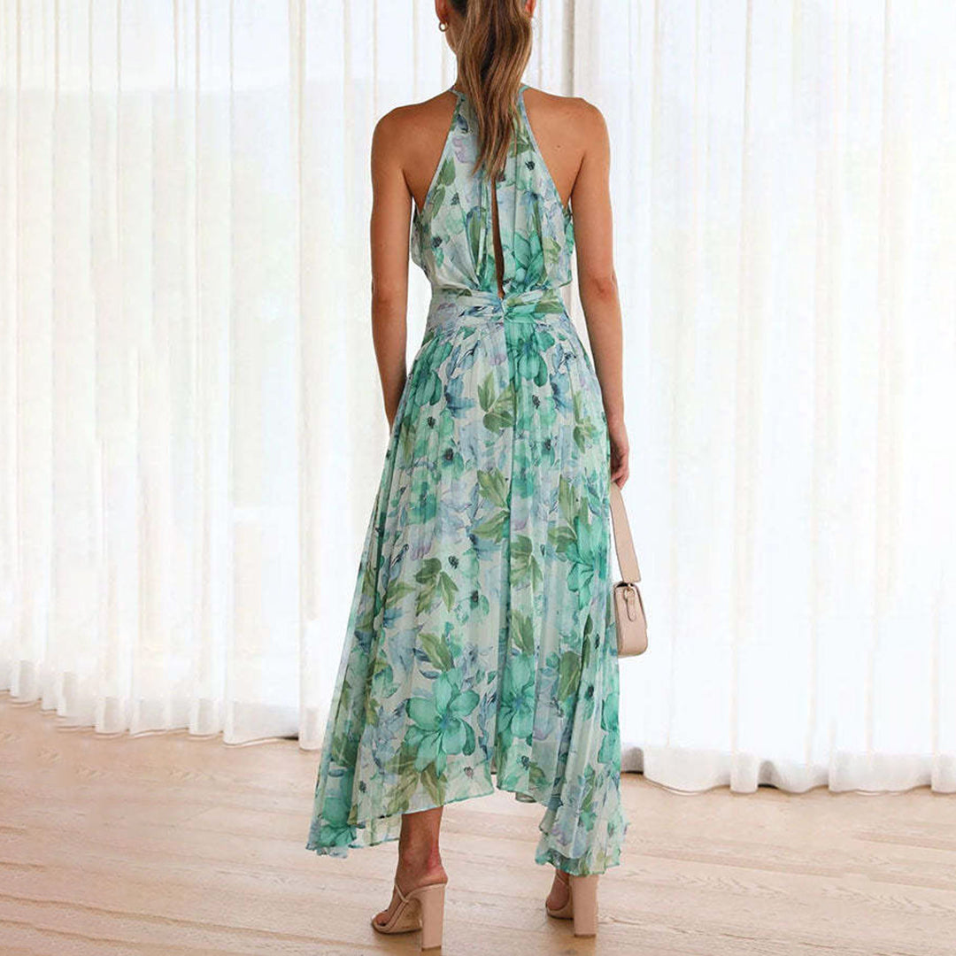 Sasha - Floral Pleated Halter Maxi