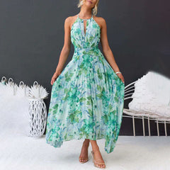 Sasha - Floral Pleated Halter Maxi