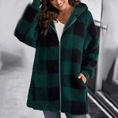 Beatrix - Check Hooded Fleece Coat — Green