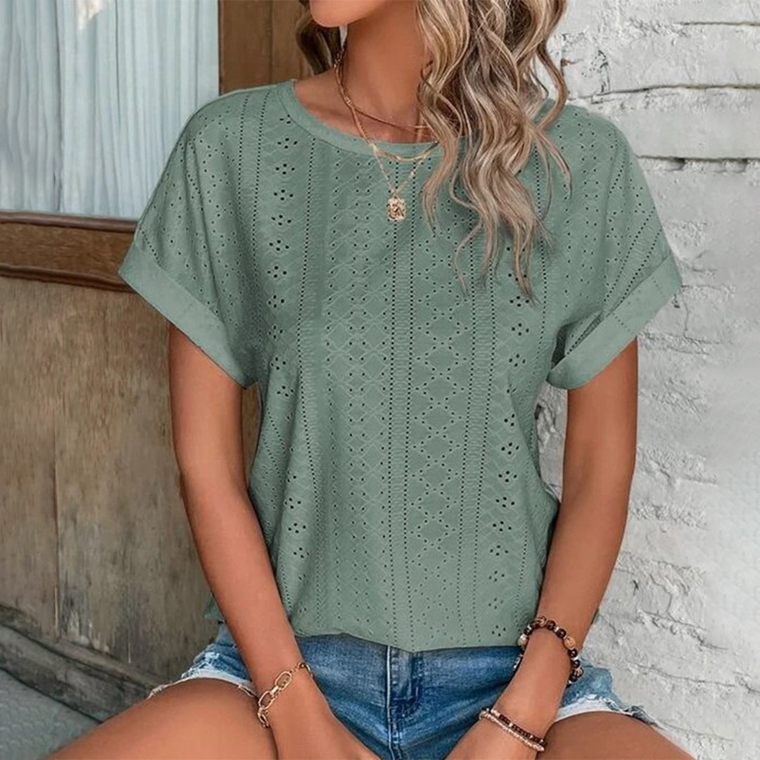Constance - Eyelet Cap Sleeve Top — Green