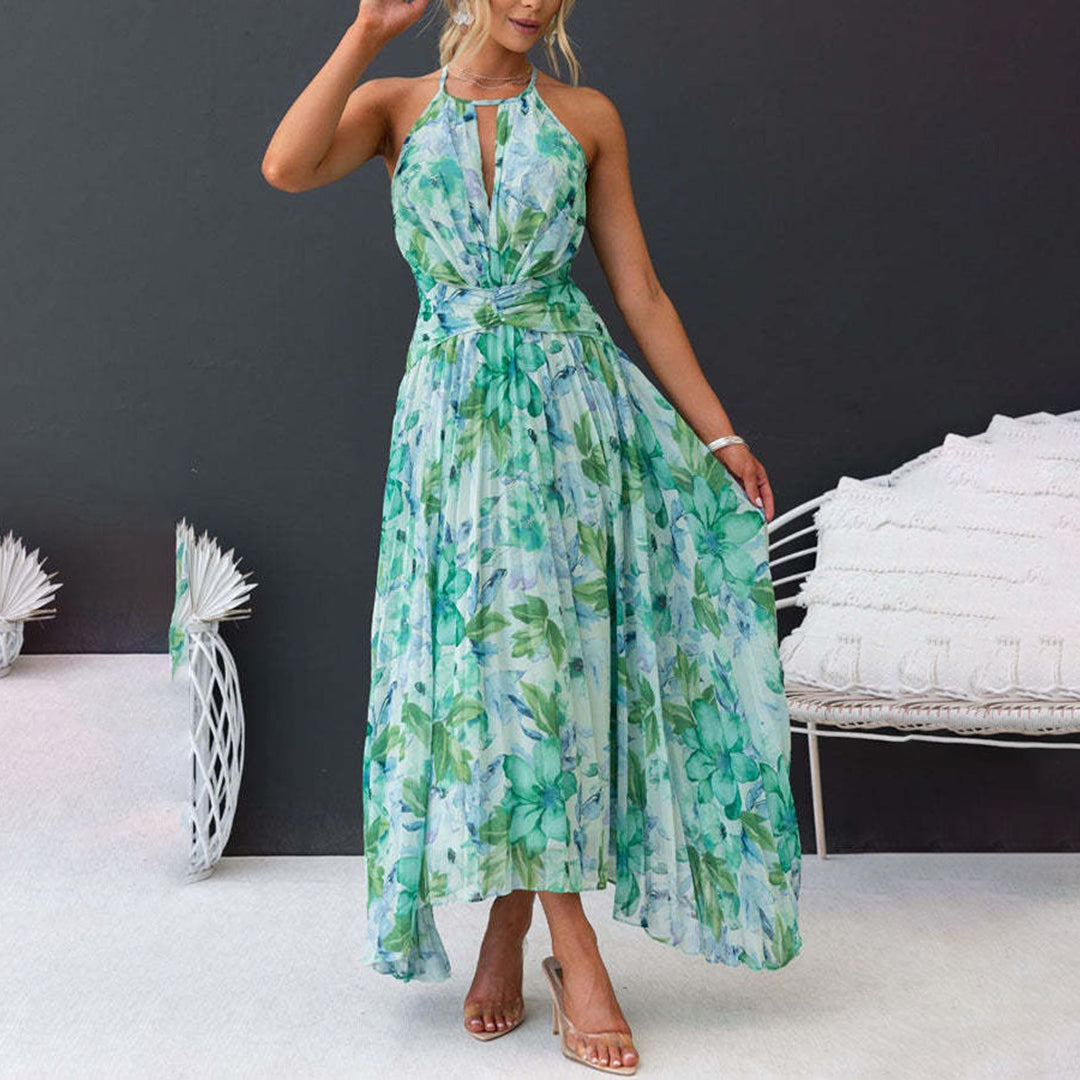 Sasha - Floral Pleated Halter Maxi