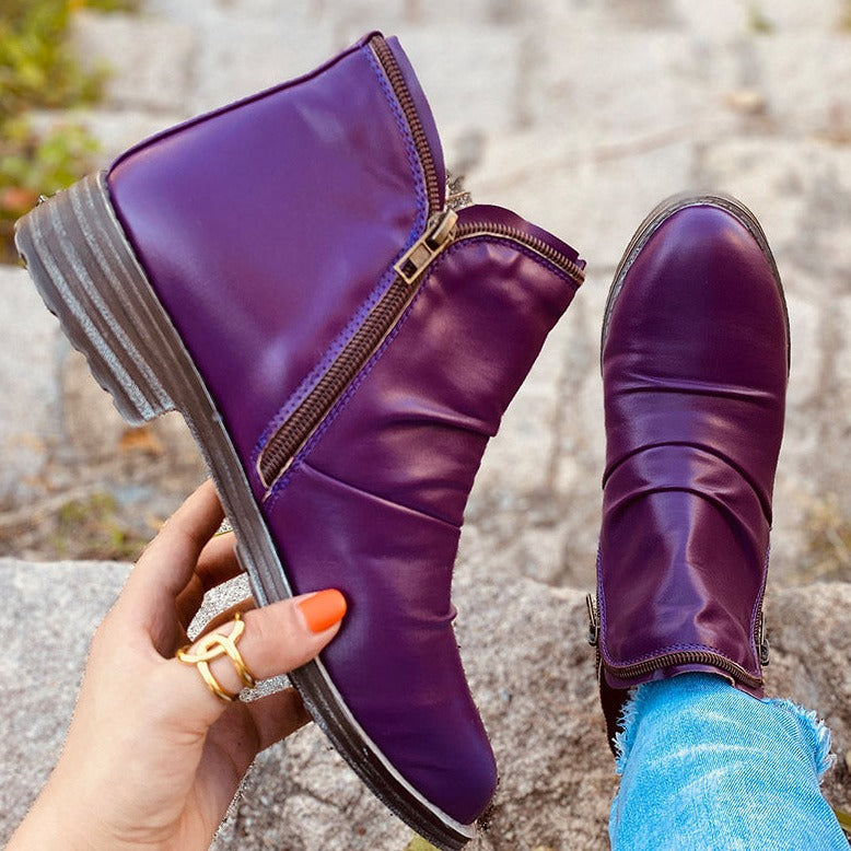 Christina - Leather Ankle Boots with Zip