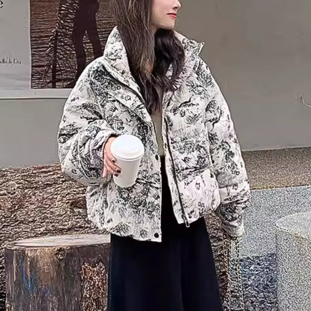 Virginia - Quilted Jacket with Toile Print — White