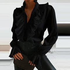 Juliette - Denim Ruffle Blouse — Black