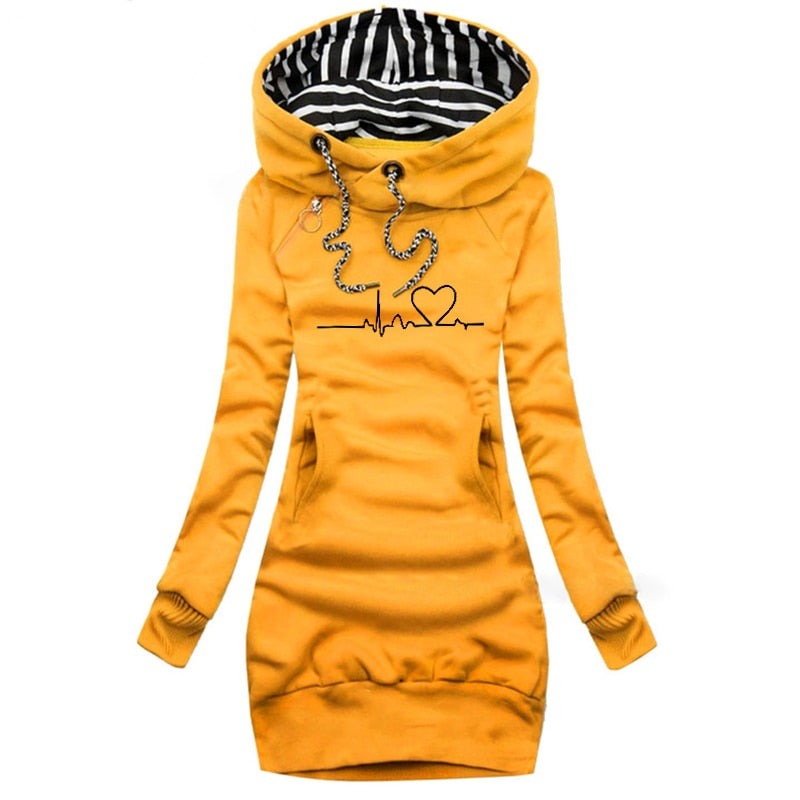 Penelope - Printed Hoodie Dress — Yellow