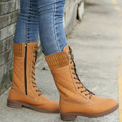Anastasia - Lace up Boots with Knit Cuff — Brown
