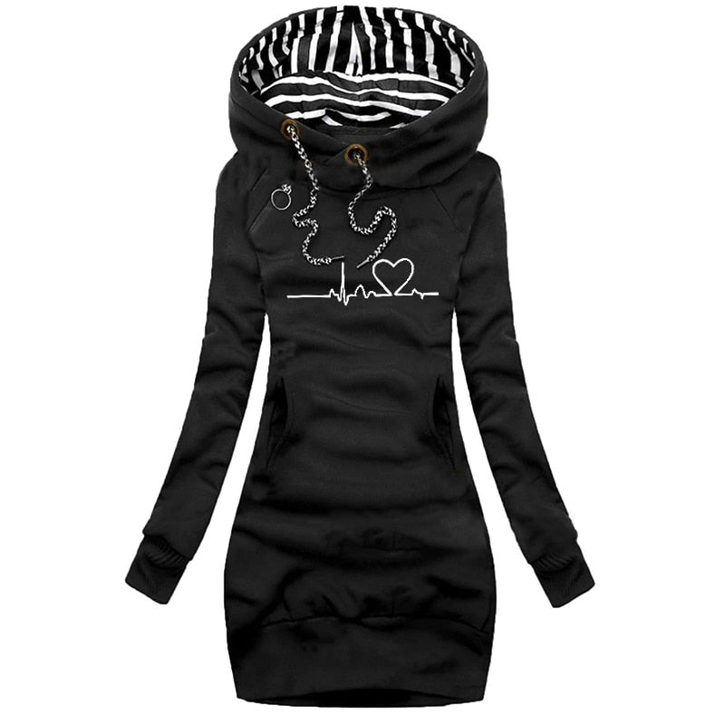 Penelope - Printed Hoodie Dress — Black