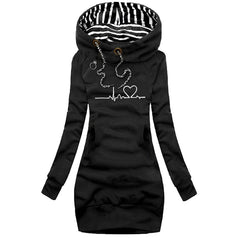Penelope - Printed Hoodie Dress — Black