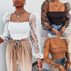 Bernadette - Mesh Puff Sleeve Crop Top