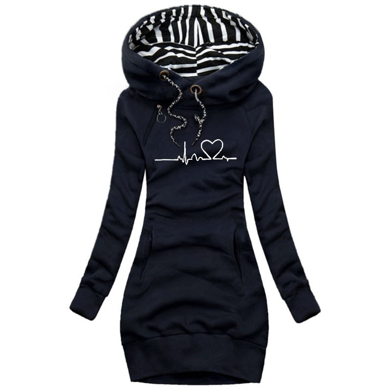 Penelope - Printed Hoodie Dress — Navy blue