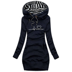 Penelope - Printed Hoodie Dress — Navy blue