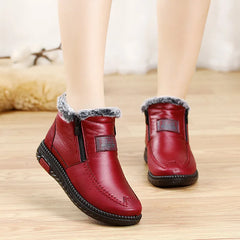 Seraphina - Leather Ankle Boots with Fur — Red
